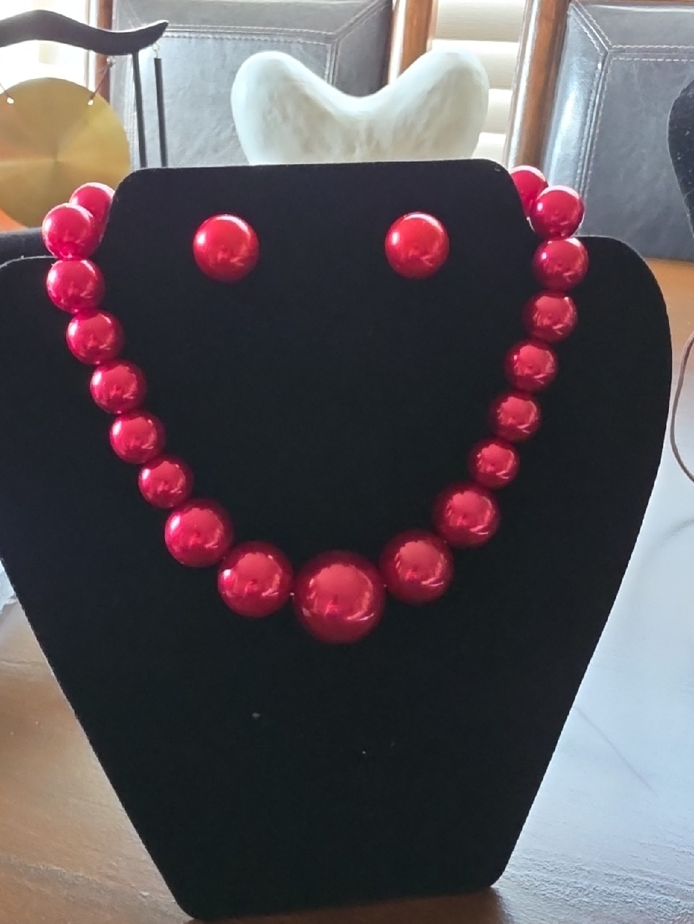 Elegant Red Beaded Necklace and Earring Set